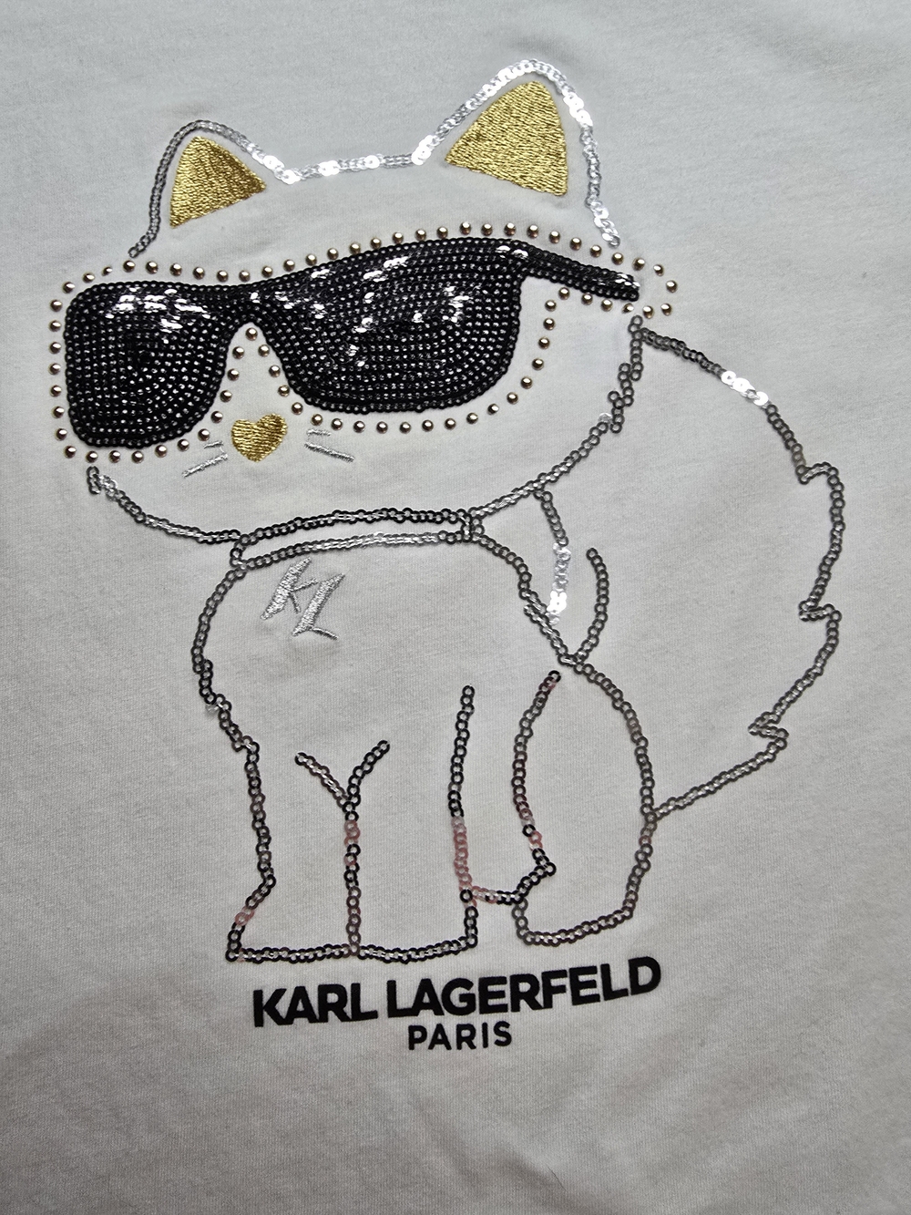 Karl Lagerfeld White and Black Tee Bejeweled Choupette Dramatic Feastive - Picture 7 of 12